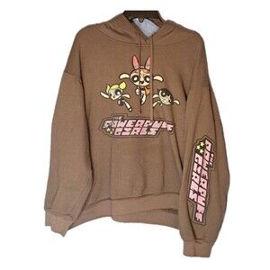 Powerpuff Girls Hoodie Womens XL Brown Cartoon Network Y2K Graphic Distressed